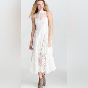 Free People Sleeveless Angel Rays Illusion Floral Lace Midi Trapeze Dress